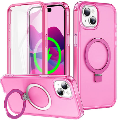 For iPhone 15 Frosted Skin Feel MagSafe Holder 360 Full Body Phone Case(Rose Red) - iPhone 15 Cases by buy2fix | Online Shopping UK | buy2fix