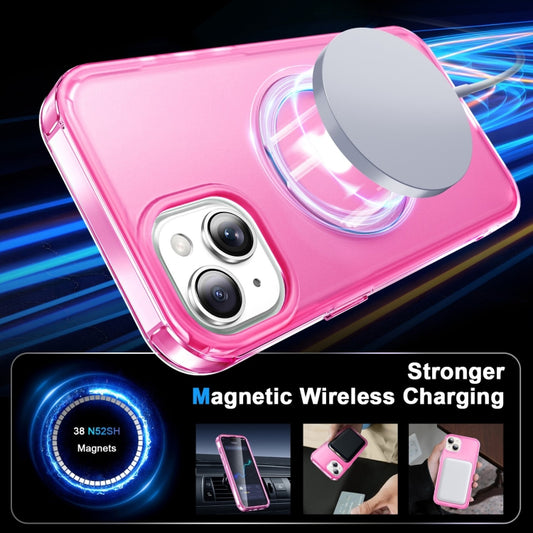 For iPhone 15 Frosted Skin Feel MagSafe Holder 360 Full Body Phone Case(Rose Red) - iPhone 15 Cases by buy2fix | Online Shopping UK | buy2fix