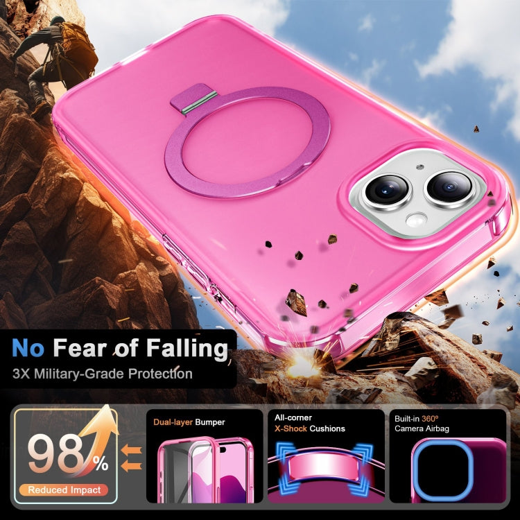 For iPhone 15 Frosted Skin Feel MagSafe Holder 360 Full Body Phone Case(Rose Red) - iPhone 15 Cases by buy2fix | Online Shopping UK | buy2fix