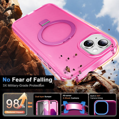 For iPhone 15 Frosted Skin Feel MagSafe Holder 360 Full Body Phone Case(Rose Red) - iPhone 15 Cases by buy2fix | Online Shopping UK | buy2fix