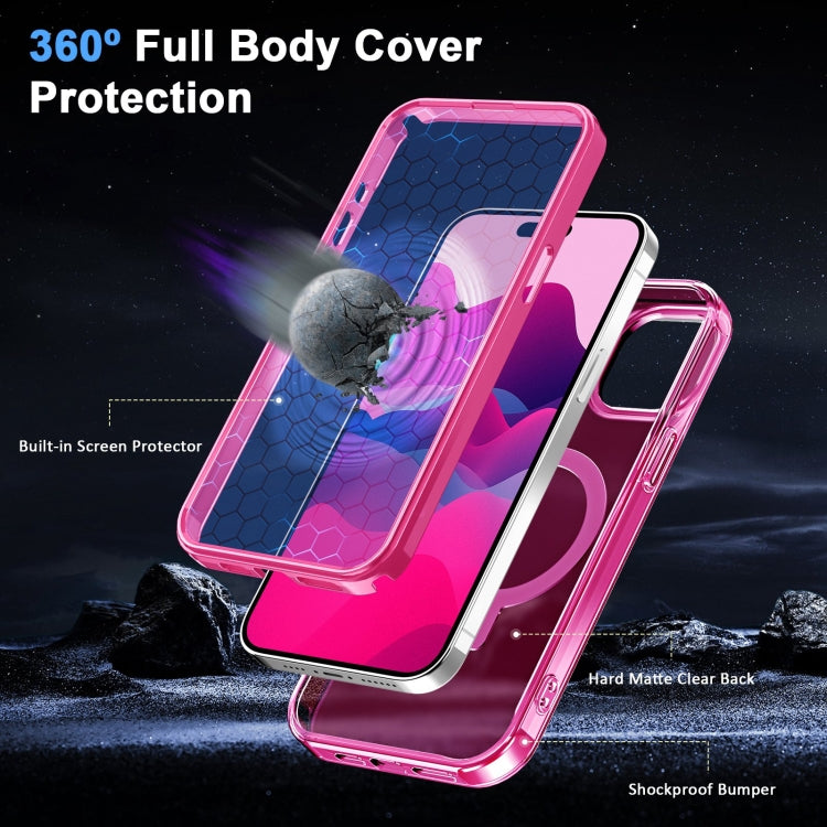 For iPhone 15 Frosted Skin Feel MagSafe Holder 360 Full Body Phone Case(Rose Red) - iPhone 15 Cases by buy2fix | Online Shopping UK | buy2fix