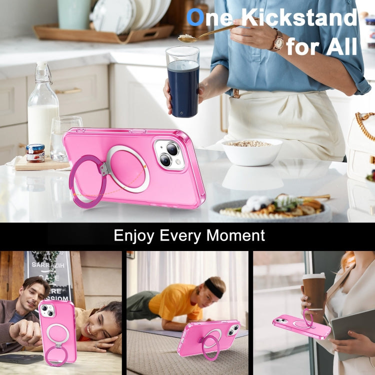 For iPhone 15 Frosted Skin Feel MagSafe Holder 360 Full Body Phone Case(Rose Red) - iPhone 15 Cases by buy2fix | Online Shopping UK | buy2fix