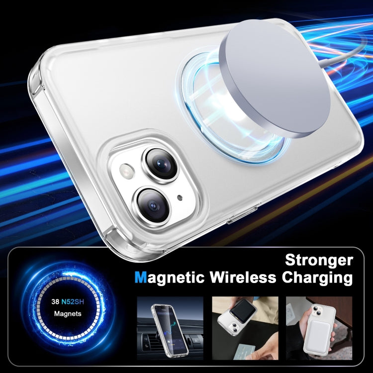 For iPhone 15 Frosted Skin Feel MagSafe Holder 360 Full Body Phone Case(Transparent) - iPhone 15 Cases by buy2fix | Online Shopping UK | buy2fix