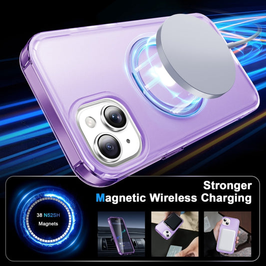 For iPhone 15 Frosted Skin Feel MagSafe Holder 360 Full Body Phone Case(Purple) - iPhone 15 Cases by buy2fix | Online Shopping UK | buy2fix