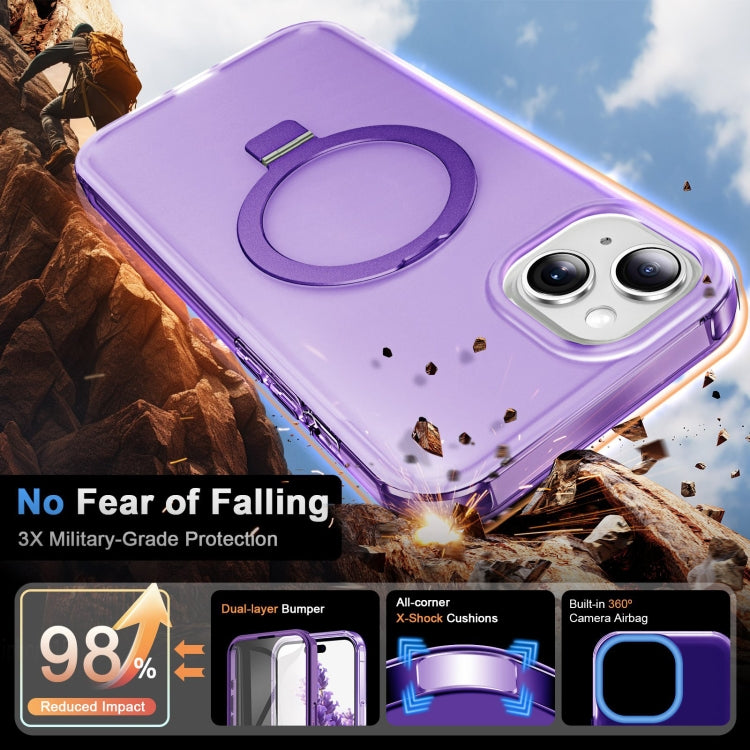 For iPhone 15 Frosted Skin Feel MagSafe Holder 360 Full Body Phone Case(Purple) - iPhone 15 Cases by buy2fix | Online Shopping UK | buy2fix