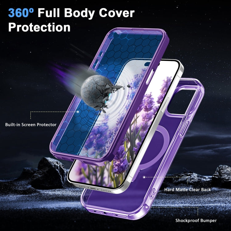 For iPhone 15 Frosted Skin Feel MagSafe Holder 360 Full Body Phone Case(Purple) - iPhone 15 Cases by buy2fix | Online Shopping UK | buy2fix