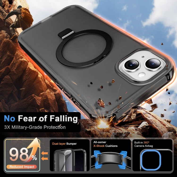 For iPhone 14 Frosted Skin Feel MagSafe Holder 360 Full Body Phone Case(Black) - iPhone 14 Cases by buy2fix | Online Shopping UK | buy2fix