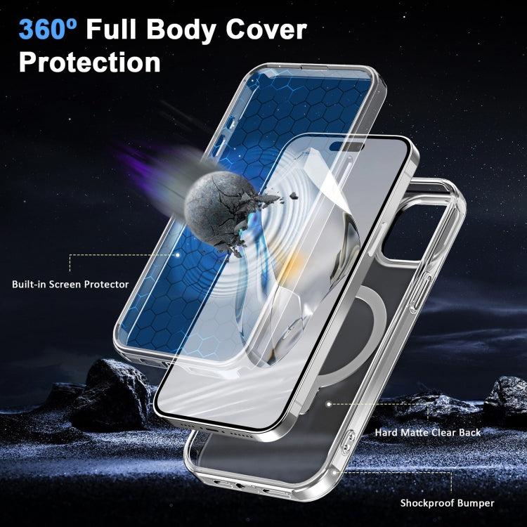 For iPhone 14 Frosted Skin Feel MagSafe Holder 360 Full Body Phone Case(Transparent) - iPhone 14 Cases by buy2fix | Online Shopping UK | buy2fix