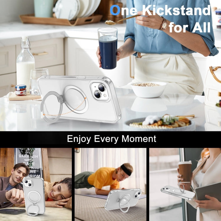 For iPhone 14 Frosted Skin Feel MagSafe Holder 360 Full Body Phone Case(Transparent) - iPhone 14 Cases by buy2fix | Online Shopping UK | buy2fix