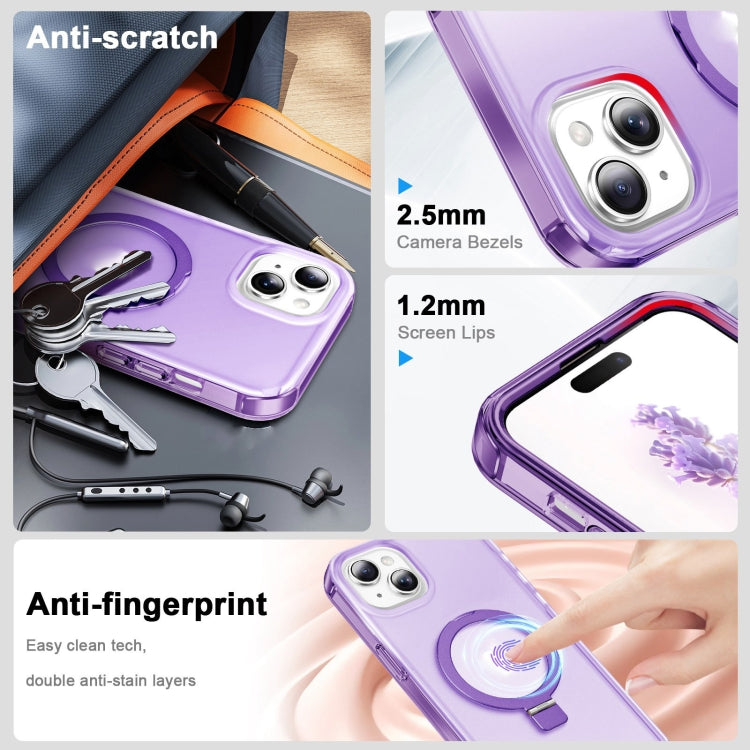 For iPhone 14 Frosted Skin Feel MagSafe Holder 360 Full Body Phone Case(Purple) - iPhone 14 Cases by buy2fix | Online Shopping UK | buy2fix