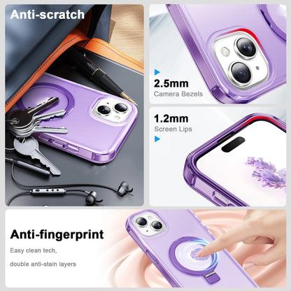 For iPhone 14 Frosted Skin Feel MagSafe Holder 360 Full Body Phone Case(Purple) - iPhone 14 Cases by buy2fix | Online Shopping UK | buy2fix