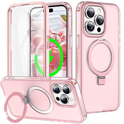 For iPhone 13 Pro Max Frosted Skin Feel MagSafe Holder 360 Full Body Phone Case(Pink) - iPhone 13 Pro Max Cases by buy2fix | Online Shopping UK | buy2fix