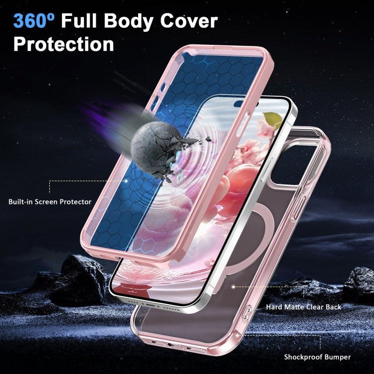 For iPhone 13 Frosted Skin Feel MagSafe Holder 360 Full Body Phone Case(Pink) - iPhone 13 Cases by buy2fix | Online Shopping UK | buy2fix