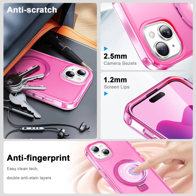 For iPhone 13 Frosted Skin Feel MagSafe Holder 360 Full Body Phone Case(Rose Red) - iPhone 13 Cases by buy2fix | Online Shopping UK | buy2fix