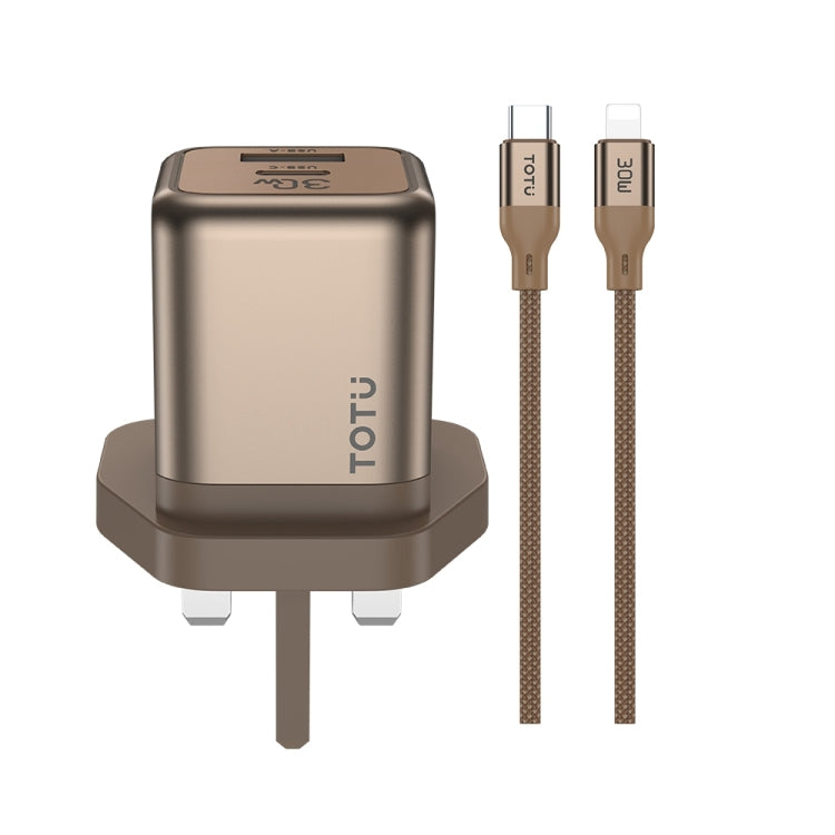 TOTUDESIGN HC-9 30W USB-A to Type-C GaN Fast Charger, Plug:UK Plug with Type-C to 8 Pin Cable(Gold) - USB Charger by TOTUDESIGN | Online Shopping UK | buy2fix