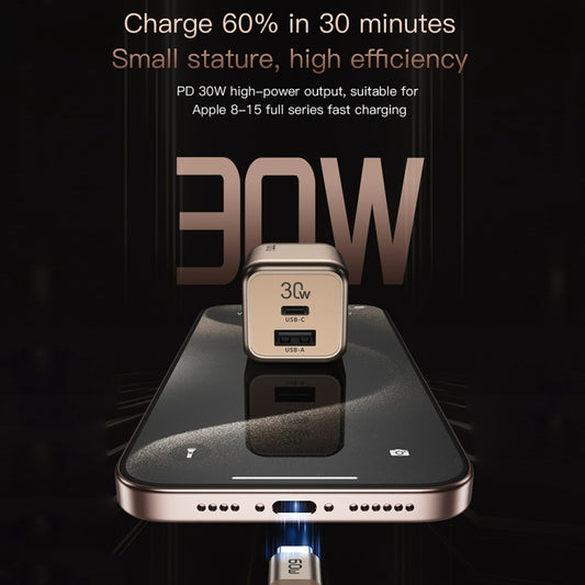 TOTUDESIGN HC-9 30W USB-A to Type-C GaN Fast Charger, Plug:UK Plug with Type-C to 8 Pin Cable(Gold) - USB Charger by TOTUDESIGN | Online Shopping UK | buy2fix