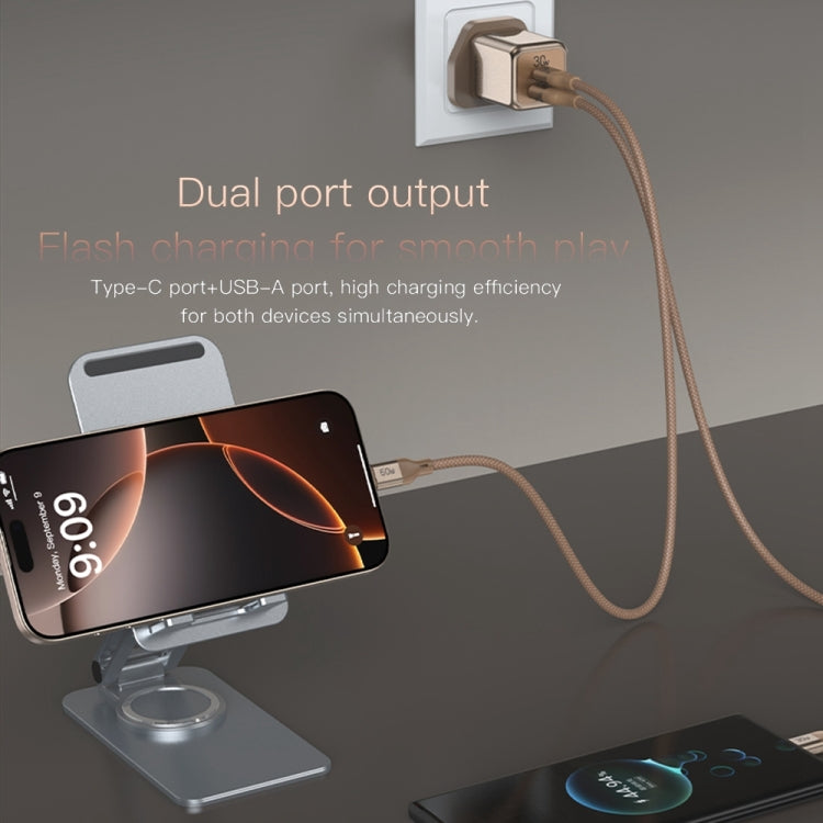 TOTUDESIGN HC-9 30W USB-A to Type-C GaN Fast Charger, Plug:UK Plug with Type-C to 8 Pin Cable(Gold) - USB Charger by TOTUDESIGN | Online Shopping UK | buy2fix