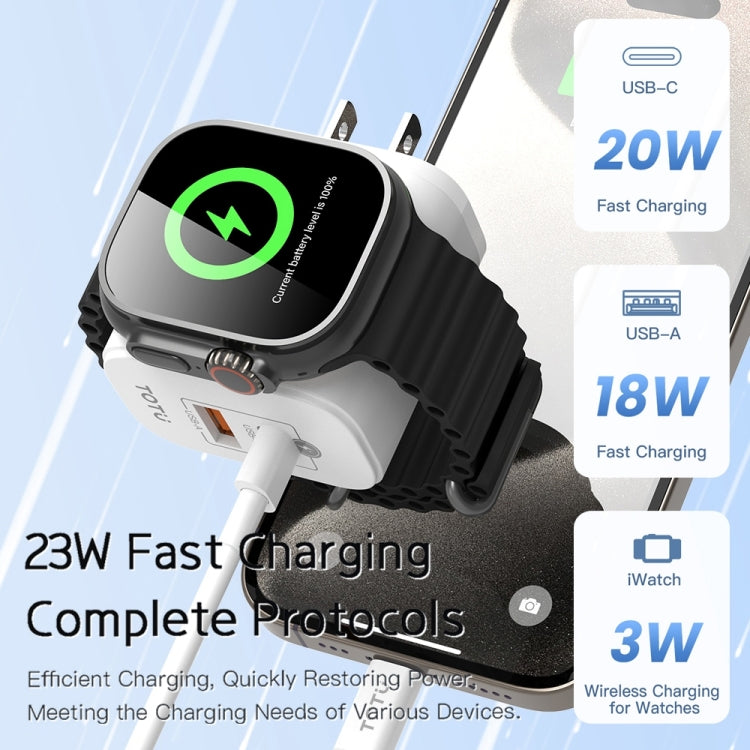 TOTUDESIGN UW128 23W USB-A to Type-C GaN Watch Fast Charging Travel Charger, Plug:US Plug(White) - Multifunction Charger by TOTUDESIGN | Online Shopping UK | buy2fix