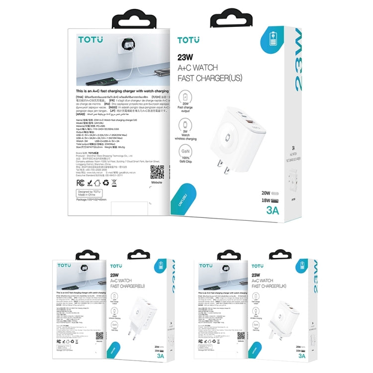 TOTUDESIGN UW128 23W USB-A to Type-C GaN Watch Fast Charging Travel Charger, Plug:US Plug(White) - Multifunction Charger by TOTUDESIGN | Online Shopping UK | buy2fix