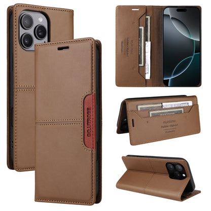 For iPhone 14 Pro GQUTROBE G01 RFID Anti-theft Leather Phone Case(Brown) - iPhone 14 Pro Cases by GQUTROBE | Online Shopping UK | buy2fix