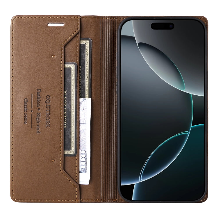 For iPhone 14 Pro GQUTROBE G01 RFID Anti-theft Leather Phone Case(Brown) - iPhone 14 Pro Cases by GQUTROBE | Online Shopping UK | buy2fix