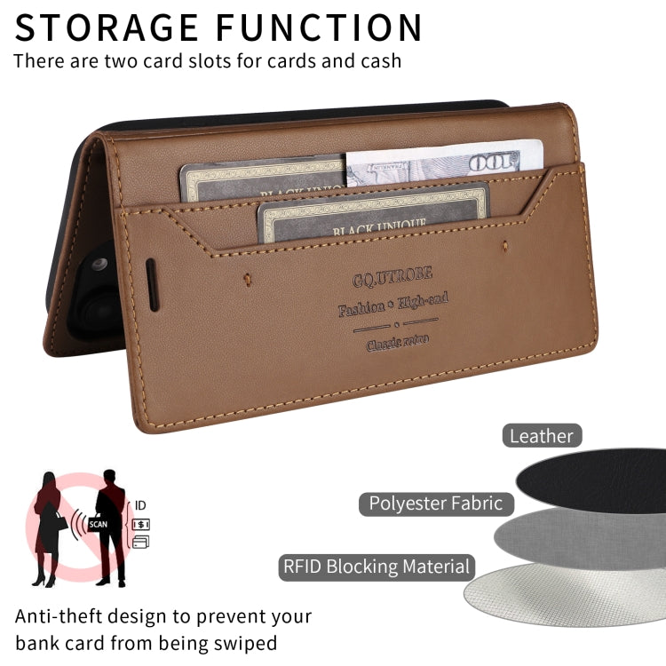 For iPhone 14 Pro GQUTROBE G01 RFID Anti-theft Leather Phone Case(Brown) - iPhone 14 Pro Cases by GQUTROBE | Online Shopping UK | buy2fix
