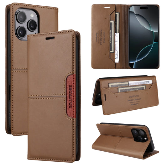 For iPhone 15 Pro GQUTROBE G01 RFID Anti-theft Leather Phone Case(Brown) - iPhone 15 Pro Cases by GQUTROBE | Online Shopping UK | buy2fix