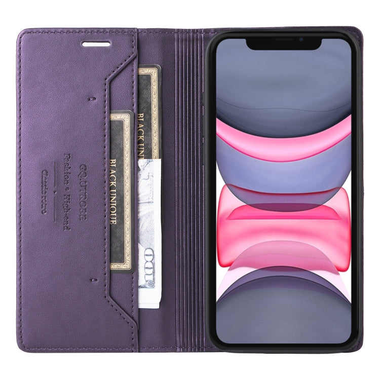 For iPhone 11 GQUTROBE G01 RFID Anti-theft Leather Phone Case(Purple) - iPhone 12 Pro Max Cases by GQUTROBE | Online Shopping UK | buy2fix