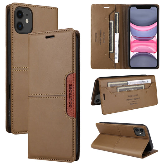 For iPhone 12 GQUTROBE G01 RFID Anti-theft Leather Phone Case(Brown) - iPhone 12 / 12 Pro Cases by GQUTROBE | Online Shopping UK | buy2fix