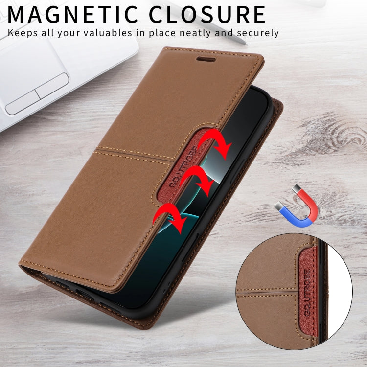 For iPhone 12 GQUTROBE G01 RFID Anti-theft Leather Phone Case(Brown) - iPhone 12 / 12 Pro Cases by GQUTROBE | Online Shopping UK | buy2fix