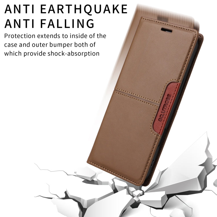 For iPhone 12 GQUTROBE G01 RFID Anti-theft Leather Phone Case(Brown) - iPhone 12 / 12 Pro Cases by GQUTROBE | Online Shopping UK | buy2fix