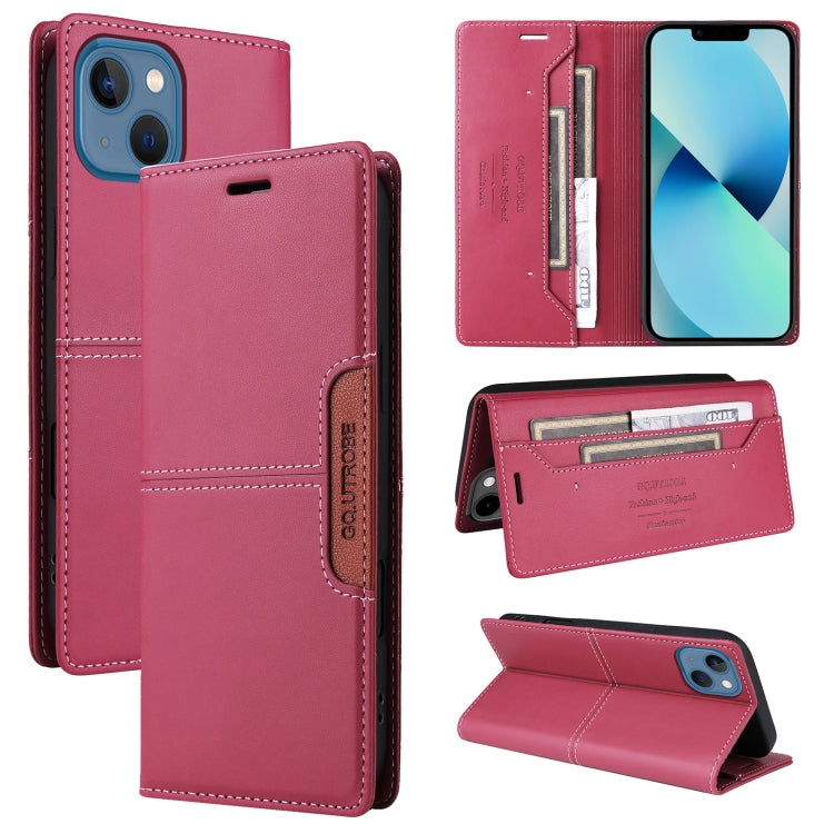 For iPhone 14 / 13 GQUTROBE G01 RFID Anti-theft Leather Phone Case(Red) - iPhone 14 Cases by GQUTROBE | Online Shopping UK | buy2fix