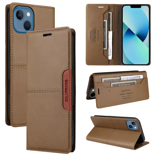 For iPhone 14 / 13 GQUTROBE G01 RFID Anti-theft Leather Phone Case(Brown) - iPhone 14 Cases by GQUTROBE | Online Shopping UK | buy2fix