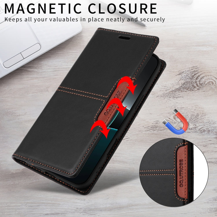 For iPhone 14 / 13 GQUTROBE G01 RFID Anti-theft Leather Phone Case(Black) - iPhone 14 Cases by GQUTROBE | Online Shopping UK | buy2fix