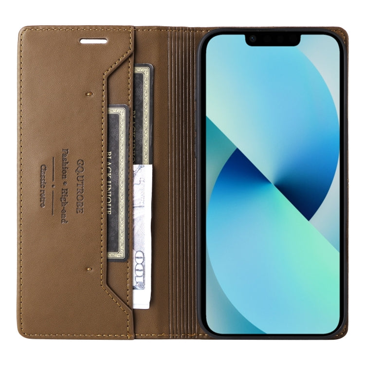 For iPhone 15 Plus / 14 Plus GQUTROBE G01 RFID Anti-theft Leather Phone Case(Brown) - iPhone 15 Plus Cases by GQUTROBE | Online Shopping UK | buy2fix