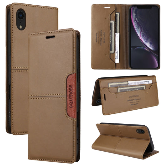 For iPhone XR GQUTROBE G01 RFID Anti-theft Leather Phone Case(Brown) - More iPhone Cases by GQUTROBE | Online Shopping UK | buy2fix