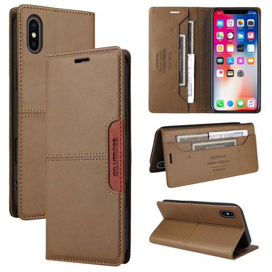 For iPhone XS Max GQUTROBE G01 RFID Anti-theft Leather Phone Case(Brown) - More iPhone Cases by GQUTROBE | Online Shopping UK | buy2fix