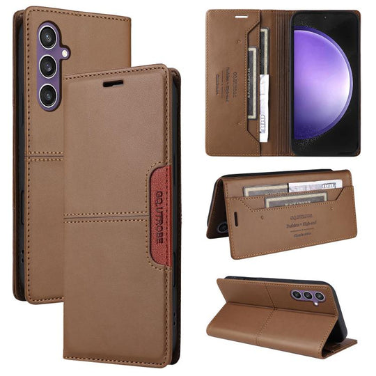 For Samsung Galaxy S25+ 5G GQUTROBE G01 RFID Anti-theft Leather Phone Case(Brown)