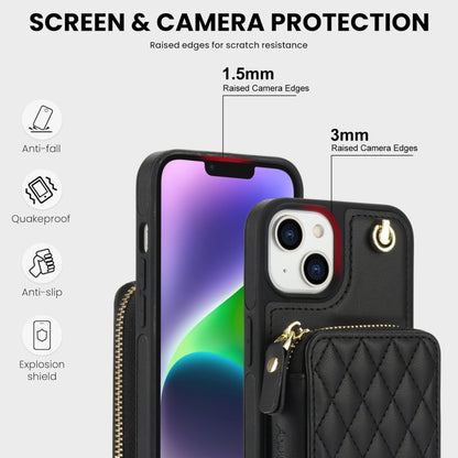 For iPhone 14 Plus AwQuer Crossbody Zipper Wallet Rhombic Leather Back Phone Case(Black) - iPhone 14 Plus Cases by Awquer | Online Shopping UK | buy2fix