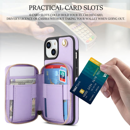 For iPhone 14 Plus AwQuer Crossbody Zipper Wallet Rhombic Leather Back Phone Case(Purple) - iPhone 14 Plus Cases by Awquer | Online Shopping UK | buy2fix