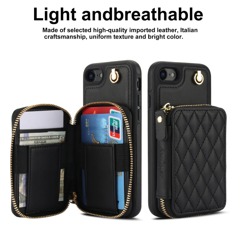 For iPhone 7 / 8 / SE 2022 AwQuer Crossbody Zipper Wallet Rhombic Leather Back Phone Case(Black) - iPhone SE 2022 / 2020 / 8 / 7 Cases by Awquer | Online Shopping UK | buy2fix