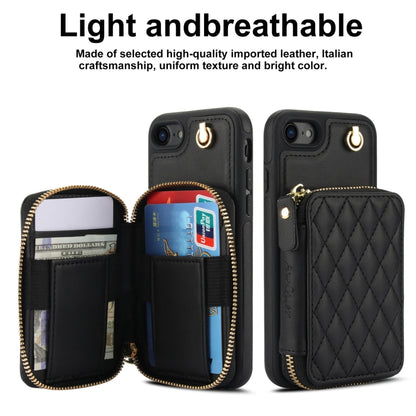 For iPhone 7 / 8 / SE 2022 AwQuer Crossbody Zipper Wallet Rhombic Leather Back Phone Case(Black) - iPhone SE 2022 / 2020 / 8 / 7 Cases by Awquer | Online Shopping UK | buy2fix