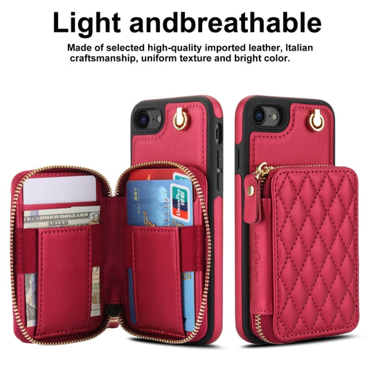 For iPhone 7 / 8 / SE 2022 AwQuer Crossbody Zipper Wallet Rhombic Leather Back Phone Case(Red) - iPhone SE 2022 / 2020 / 8 / 7 Cases by Awquer | Online Shopping UK | buy2fix