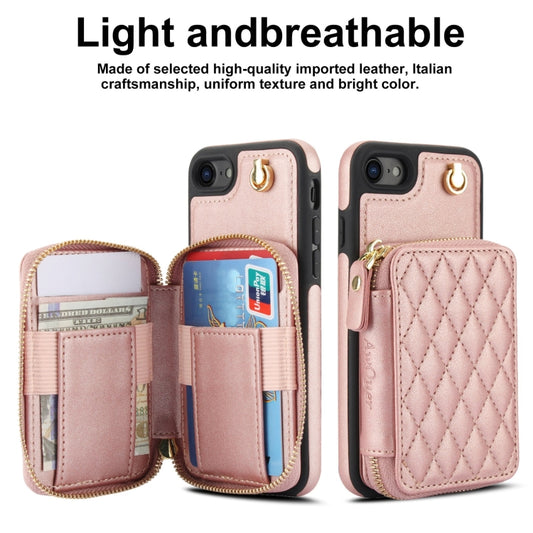 For iPhone 7 / 8 / SE 2022 AwQuer Crossbody Zipper Wallet Rhombic Leather Back Phone Case(Rose Gold) - iPhone SE 2022 / 2020 / 8 / 7 Cases by Awquer | Online Shopping UK | buy2fix
