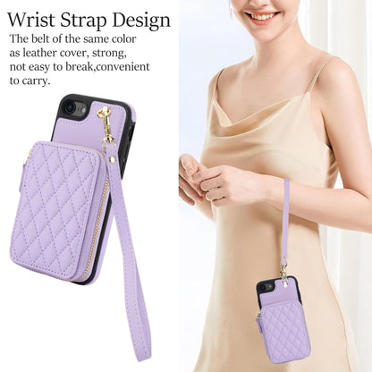 For iPhone 7 / 8 / SE 2022 AwQuer Crossbody Zipper Wallet Rhombic Leather Back Phone Case(Purple) - iPhone SE 2022 / 2020 / 8 / 7 Cases by Awquer | Online Shopping UK | buy2fix