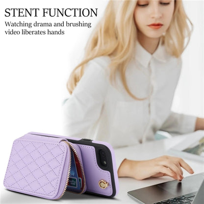 For iPhone 7 / 8 / SE 2022 AwQuer Crossbody Zipper Wallet Rhombic Leather Back Phone Case(Purple) - iPhone SE 2022 / 2020 / 8 / 7 Cases by Awquer | Online Shopping UK | buy2fix