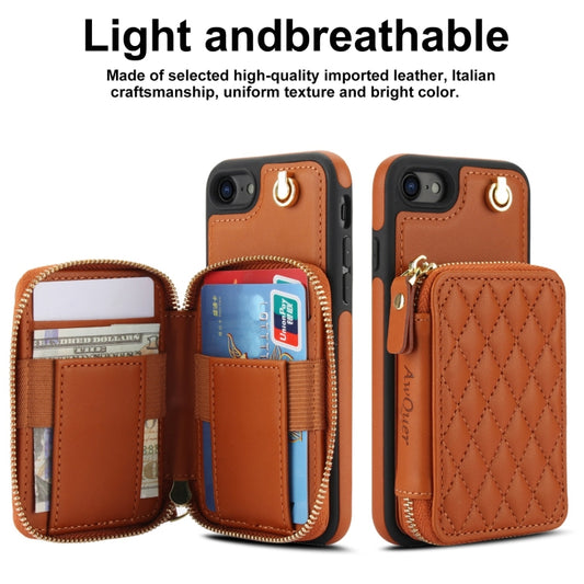 For iPhone 7 / 8 / SE 2022 AwQuer Crossbody Zipper Wallet Rhombic Leather Back Phone Case(Brown) - iPhone SE 2022 / 2020 / 8 / 7 Cases by Awquer | Online Shopping UK | buy2fix