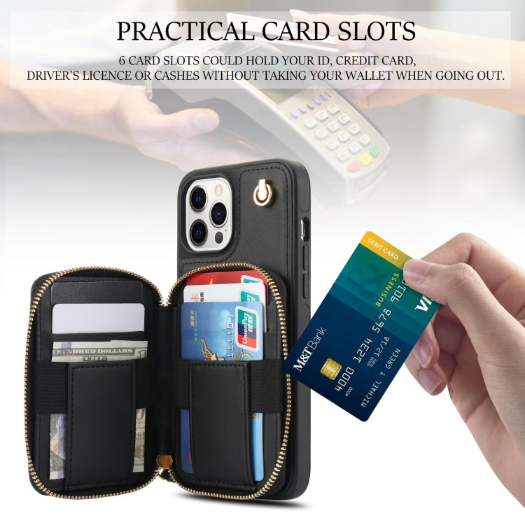 For iPhone 13 Pro AwQuer Crossbody Zipper Wallet Rhombic Leather Back Phone Case(Black) - iPhone 13 Pro Cases by Awquer | Online Shopping UK | buy2fix