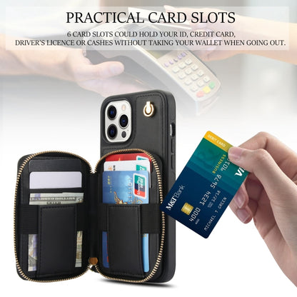 For iPhone 12 / 12 Pro AwQuer Crossbody Zipper Wallet Rhombic Leather Back Phone Case(Black) - iPhone 12 / 12 Pro Cases by Awquer | Online Shopping UK | buy2fix