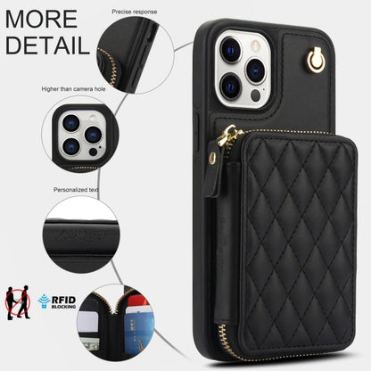 For iPhone 11 Pro Max AwQuer Crossbody Zipper Wallet Rhombic Leather Back Phone Case(Black) - iPhone 11 Pro Max Cases by Awquer | Online Shopping UK | buy2fix